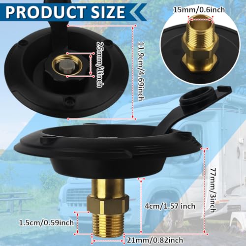 Image of RV City Water Inlet with Check Valve, RV Water Fill Inlet Connection with 3 /4 NH Female to 1 /2 NPT Male Lead-free Brass City Water Inlet Flange for RV, RV Water Inlet Replacement