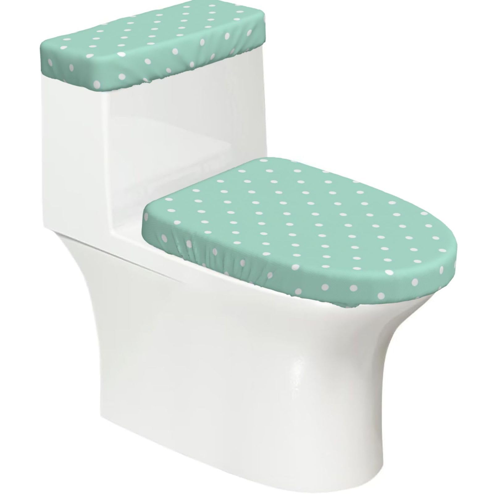 Green Polka Dots Print Bathroom Decor Toilet Lid Cover And Tank Covers, Restroom Accessories Fits Most Round