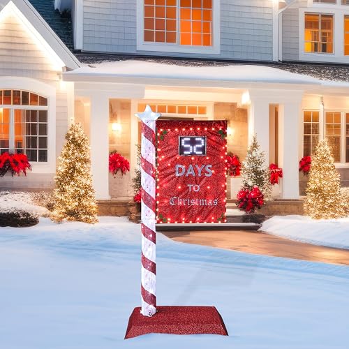 Yardenaler 5FT Lighted Christmas Countdown Sign Remote Control Available Within 0-60 Days Holiday Countdown Sign Decor with 125 LED Lights Freestanding Glittered Holiday Display for Outdoor Indoor