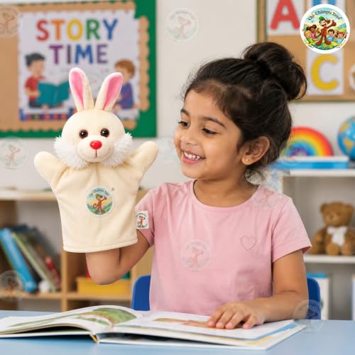 Image of Rabbit Hand Puppet for Kids | Soft Plush Animal Puppet | Storytelling, Role Play, Preschool Learning Toy | Interactive Educational Puppet for Boys & Girls