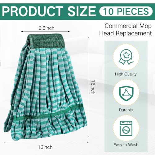 Image of Lallisa 10 Pcs Microfiber Commercial Mop Head Replacement Tube Industrial Looped End Wet Mop Heads Refill for Floor Cleaning for Home Commercial Industrial Use (18 oz,Dark Green)