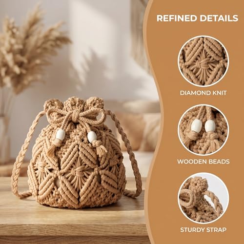 Image of Beach Bags for Women Stylish Khaki Straw Woven Crossbody Crochet Bag for Summer Seaside Vacation