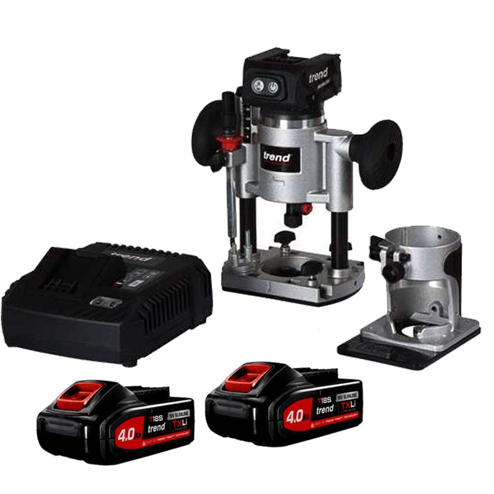 Trend T18S, kit défonceuse sans balais, 18 V, 8 mm, 2 batteries 4 Ah