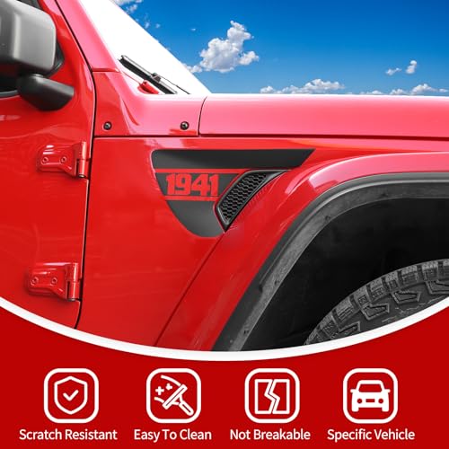 Image of JeCar Side Fender Vent Decals 1941 Vinyl Stickers Compatible with Jeep Wrangler 2018-2025 JL JLU & 2020-2025 Gladiator JT, 1 Pair