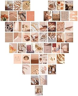 UESDU 50 Pcs Wall Collage Kit, Warm Color Cream Wall Art Print Collage Kit, Wall Aesthetic Pictures for Girls Boys Dorm Photo Display, VSCO Poster for Bedroom