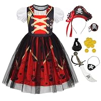 WonderBabe Pirate Halloween Costume Girls Pirate Dress Up Set with Deluxe Accessories Halloween Party Outfit for Kids size 5-6