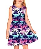 Remimi Girl's Tropical Beach Tank Dress Summer Hawaiian Sunress Tropical Sleeveless Tshirt Dresses 9-10 Years