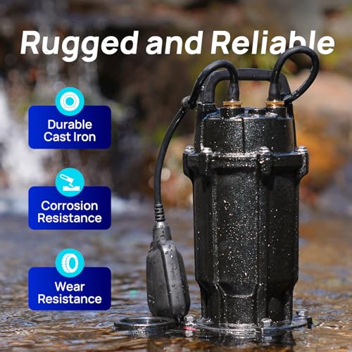 Image of Aquastrong 1 HP Sewage Grinder Pump, 4200 GPH Sewage Pump 2 inch Discharge, Cast Iron Sump Pump Submersible with Auto Float Switch for Basement Sump Basin and Sewage Well, Dark