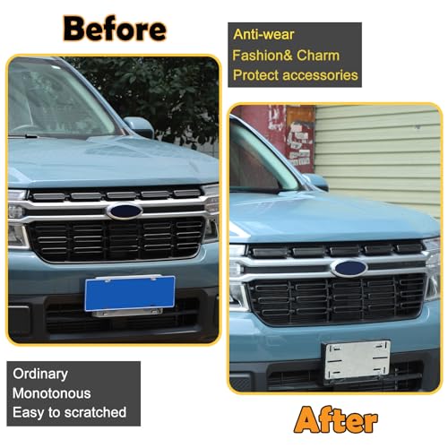 Image of Front Bumper Grille Cover Compatible with Ford Maverick 2022 2023, Car Air Inlet Vent Grille Cover, Grill Grille Inserts Trim Cover (Carbon Fiber Pattern)
