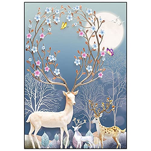 Peinture diamant 5D cerf de prestige en strass de cristal pour décoration murale chic