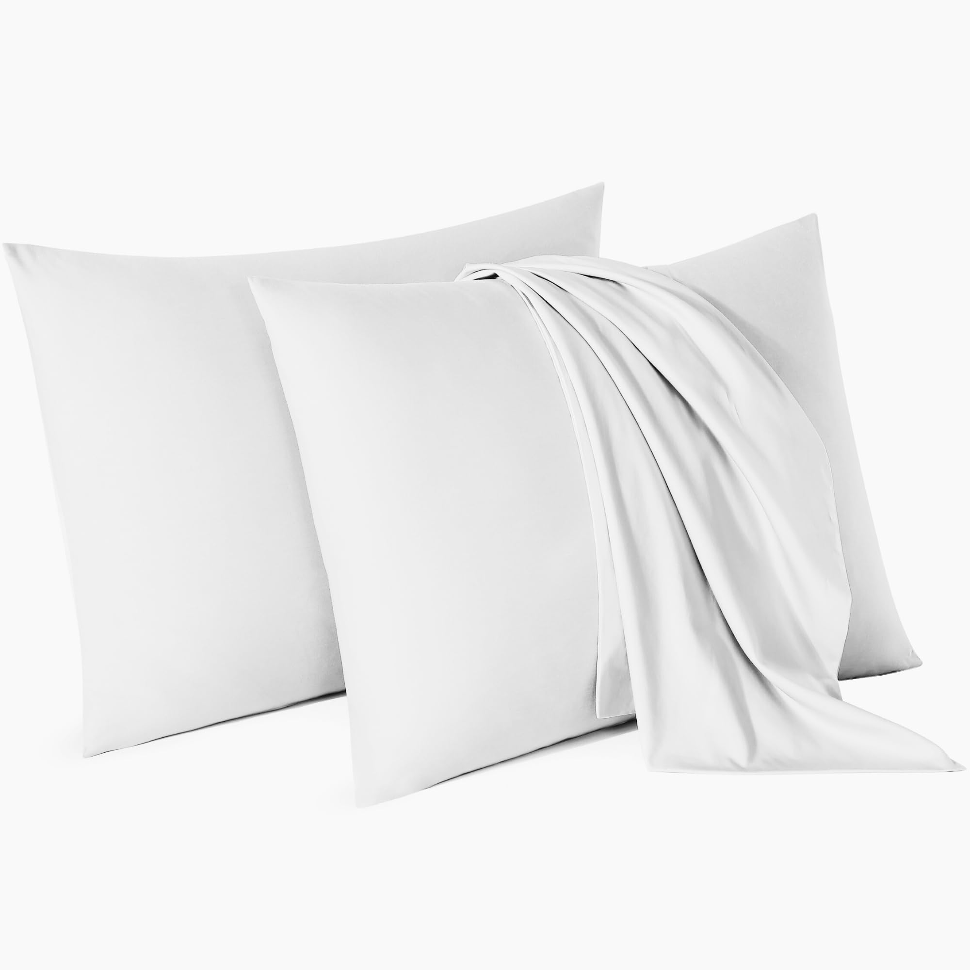 Micropuff - Juego de 4 fundas de almohada de microfibra cepillada suave y sin arrugas, color blanco