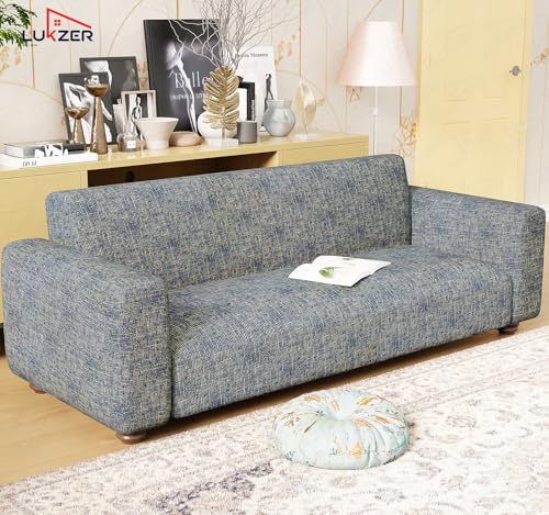 Image of Lukzer 4 Seater Yellow Lining Design Universal Sofa Cover | 360 Fully Covered Anti-Slip Washable Couch Cover Protecter | 140 GSM Stretch Fit Polyester + Spandex Slipcover (230-300cm /SC-025-04)