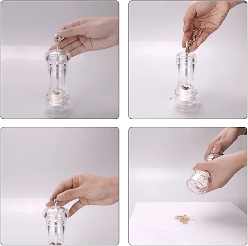 Miniatura 3 de Molinillo de pimienta acrílico transparente de 4 pulgadas, recargable, molino de pimienta y sal, suministros de cocina para sal marina, pimienta (1
