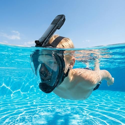 Image of Proberos Full Face Snorkel Mask for Teens & Adult, 180 Degree Panoramic HD Anti Fog Snorkeling Mask with with Dry Top Breathing System & Camera Mount Rack, for Snorkeling Diving Sightseeing, Size-S