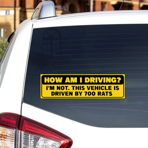 Image of [11.5 inchx3 inch] How Am I Driving? I'm Not. This Vehicle is Driven by 700 Rats Bumper Stickers Funny Humour Caution Driving Safety Sign Safe Car Truck Van Driver V Vinyl Decal for Car Vehicle Window