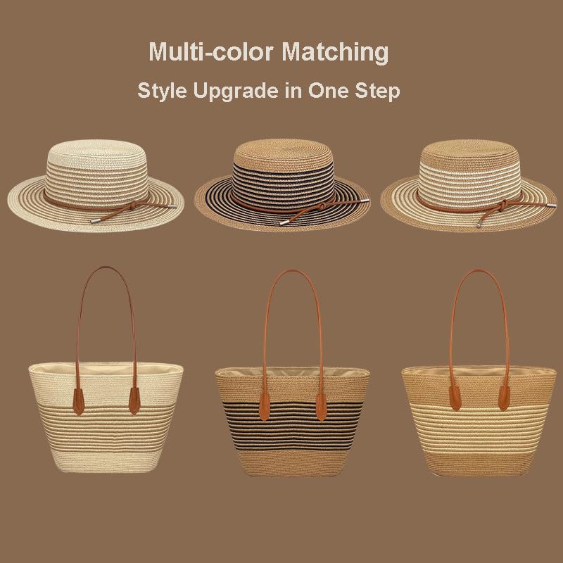 Women’s Straw Beach Bag and Hat Set – Large Woven Tote with Zipper & Sun Hat, Summer Vacation Boho Accessories2