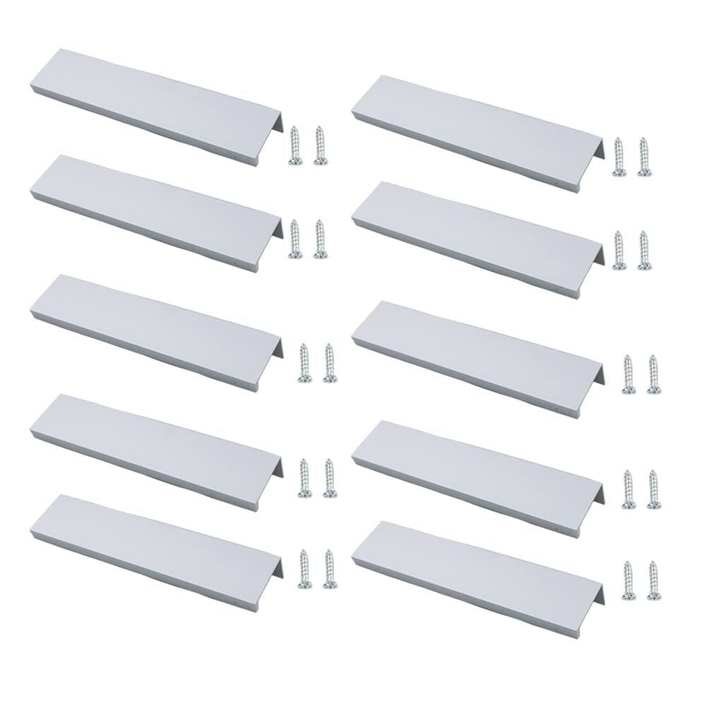 JNRFTY 10Pcs Mount Finger Edge Pull,Hidden Drawer Pulls,Aluminum Hidden Handle Concealed Tab Pulls for Home Kitchen Door Drawer Cabinet (Sliver,120mm Total Length)
