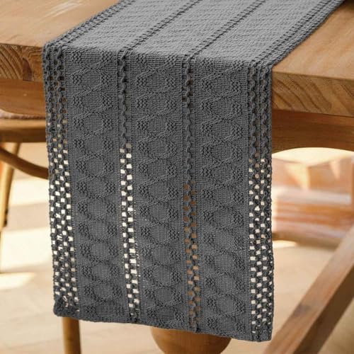 Avalune Chemin de Table Gris Boho Centre de Table Ferme Moderne Petite Decoration Table Nappe Macramé Coton Lin Campagnard Chemin de Table Cuisine Vacances...