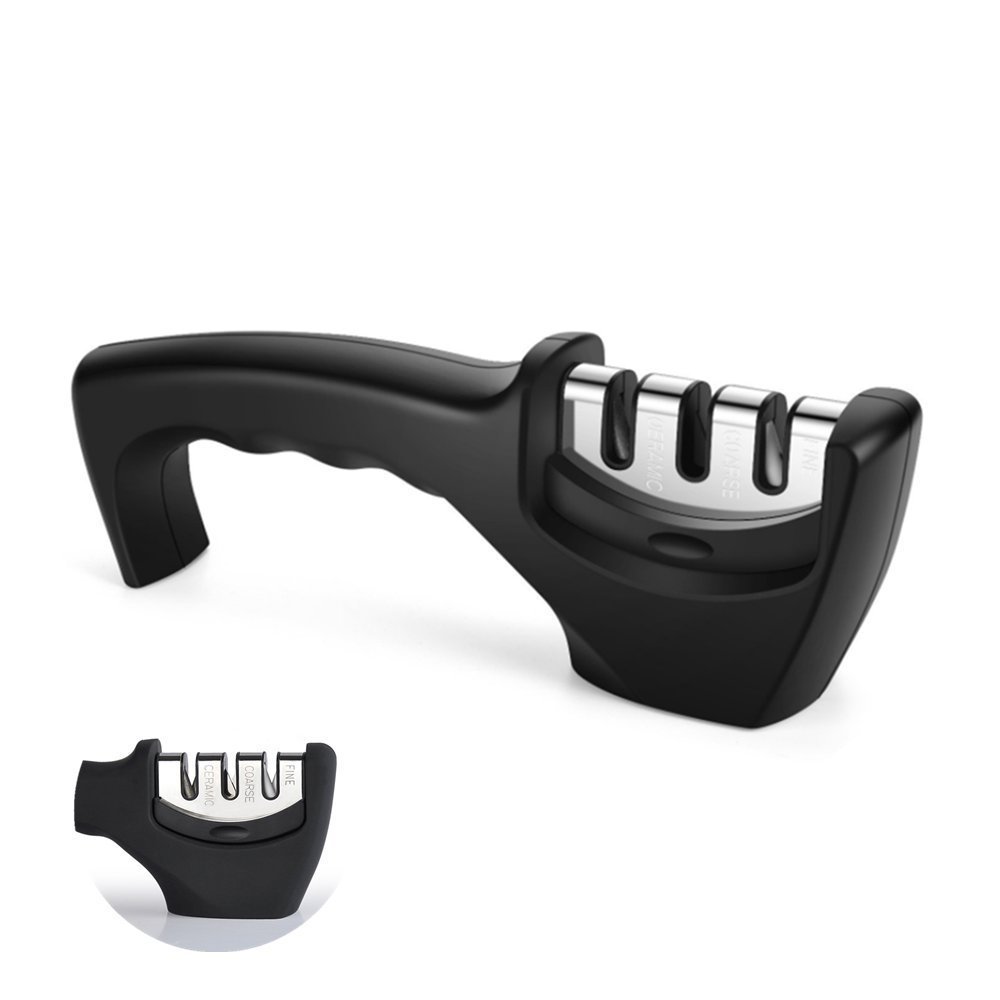 Knife Sharpener，Sundell 3-Stage Steel Diamond Ceramic Coated Kitchen Knife Sharpening Tool Helps Repair Restore and Polish Blades Non-slip Base Chef Knife Sharpener Kit