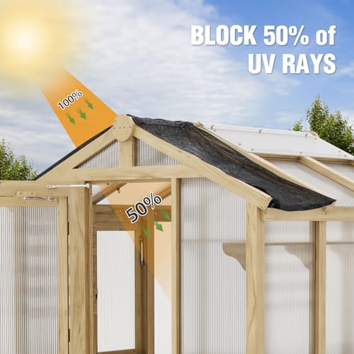 Image of EAGLE PEAK 6.7x6x7.7 ft Wood and Polycarbonate Walk-in Greenhouse, Cedar Hobby Green House with Roof Vent, Mesh Cover Included, Natural
