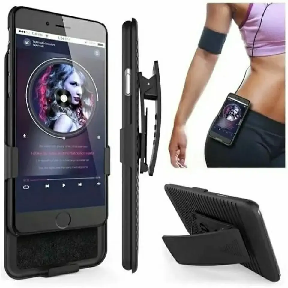 Suporte Universal para Celular com Clipe de Cinto, Coldre Preto em Nylon, Design Giratório, Proteção para Smartphones,