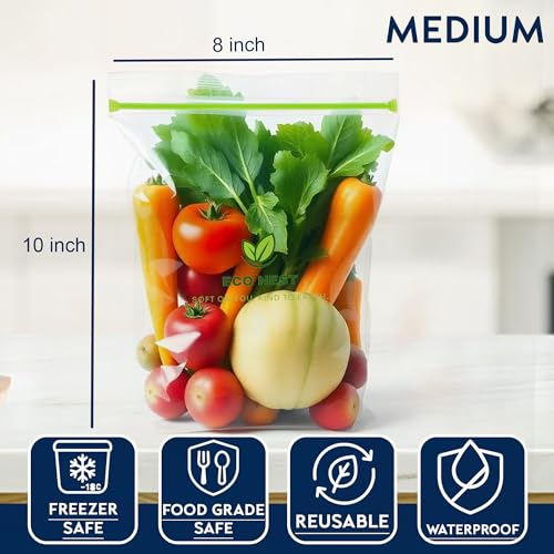 Image of Medium Multipurpose Ziplock Storage Bags | 60 Reusable Bags (21 x 26 cm) | Double Grip Zipper | Leak-Proof, Freezer & Fridge Safe, BPA-Free, Food-Grade Ziplock Pouches