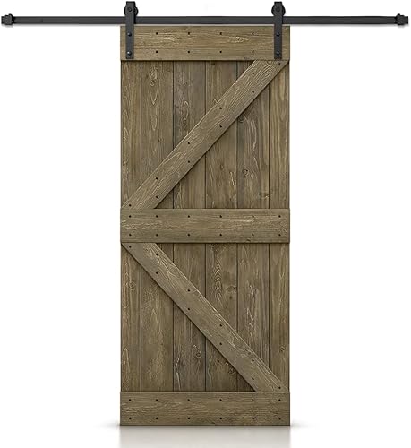 32 pulgadas x 84 pulgadas. Serie K - Puerta corrediza interior de madera teñida en azul océano con kit de herrajes