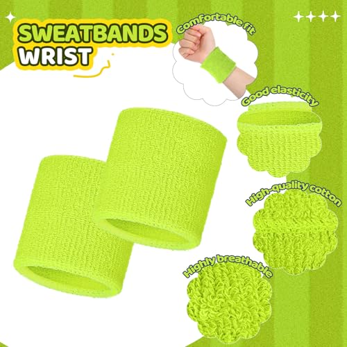 Image of Bememo 12 Pack Wristbands Sweatband for Women Men, Neon Colored Sport Wrist Bands, Tennis Football Basketball Sweatbands, Moisture Wicking Arm Bands for Working Out