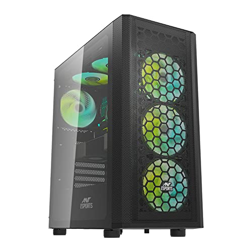 Image of Ant Esports 250 Air Mid- Tower Computer Case /Gaming Cabinet - Black | Support - ATX, M-ATX, ITX | Pre-Installed 3 x 120mm Front Fans