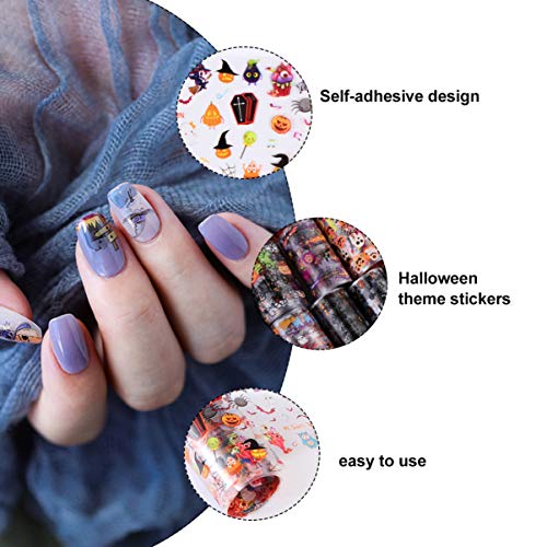 Minkissy 40 Stück Halloween Nagelfolie Transfer Aufkleber Nail Art Aufkleber Tipps Wraps Kürbis Spinne Geist Hexe… – Bild 7