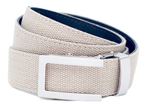 Anson Belt & Buckle - Men's 1.25" Traditional Silver Buckle with Khaki Canvas/Microfiber Backed Strap