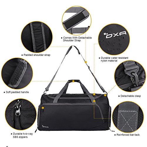 OXA Lightweight Foldable Travel Duffel Bag with Shoes Bag, Black