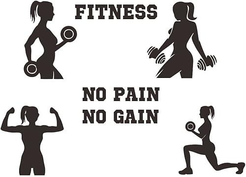 JWH177 - Calcomanía de pared para mujer, con frase motivacional "No Pain No Gain", con citas motivacionales para levantar pesas, vinilo extraíble de