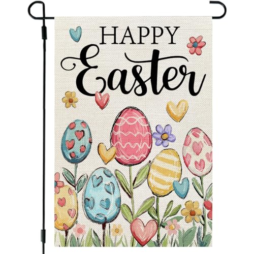 CROWNED BEAUTY Easter Garden Flag Eggs 12x18 Inch...