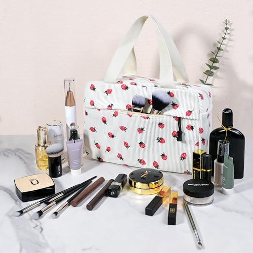 Jiliyote Toiletry Bag Women Large Makeup Bag for Toiletries Wash Bag Ladies Toilet Bag Corduroy Cosmetic Bag for Girls - Image 3