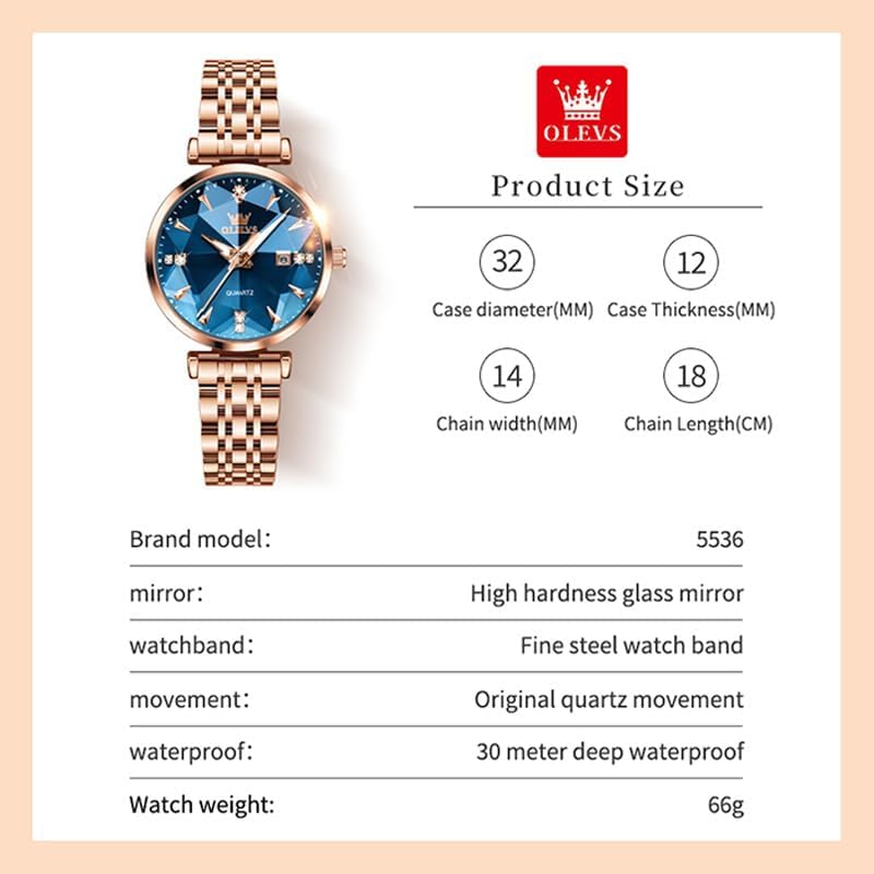 Miniatura 5 de OLEVS Relojes de mujer Vestido simple Reloj de mujer Reloj de acero inoxidable de oro rosa Reloj impermeable de cuarzo con fecha de lujo de