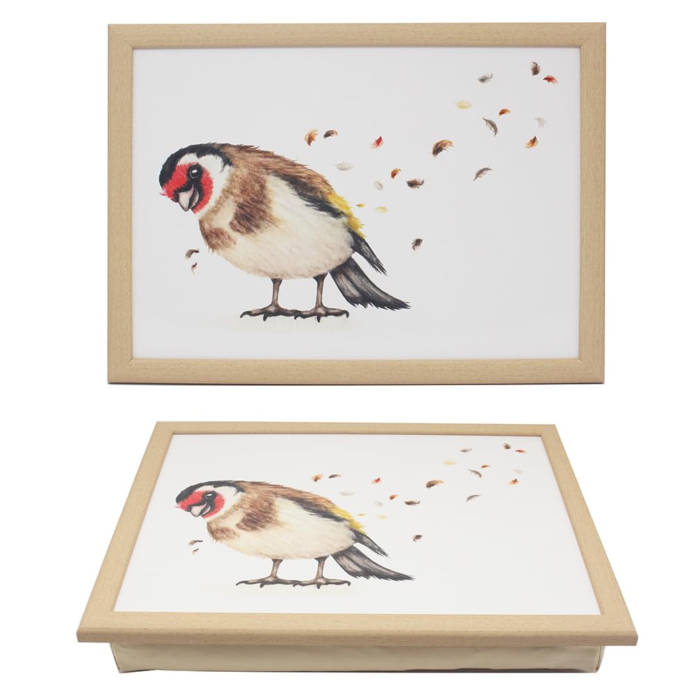 The Leonardo Collection British Birds By Clemency Bunn Wood Goldfinch Laptray For Food Serving | Comfortable Lap Trays With Bean Bag Cushion | Durable Lap Trays For Eating On Lap For Adults
