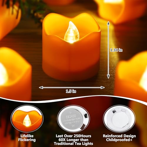 Image of Topstone Halloween Orange Led Tealight with 4 /6 /8 H Timer,Remote Control Flameless Candle,Battery Powered Fake Candles,Electric Votive Candle,Pack of 12