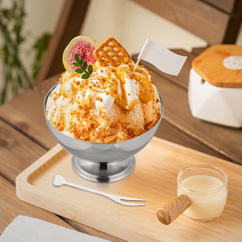 Image of DOITOOL Stainless Steel Dessert Cups, 3-Pack Ice Cream Bowls with Forks, 6.8 Oz Round Short-Footed Serving Cups, Hot Cold Food Container for Fruits Dish Salad Snack Yogurt Appetizer (Silver)