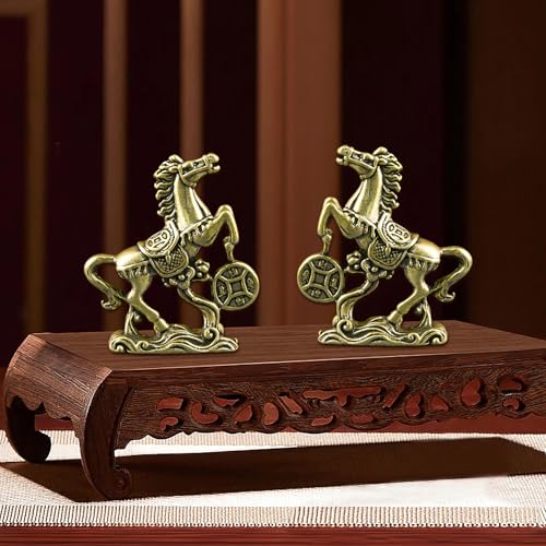 Set de 2 estatuas de caballo de latón Feng Shui miniatura 4