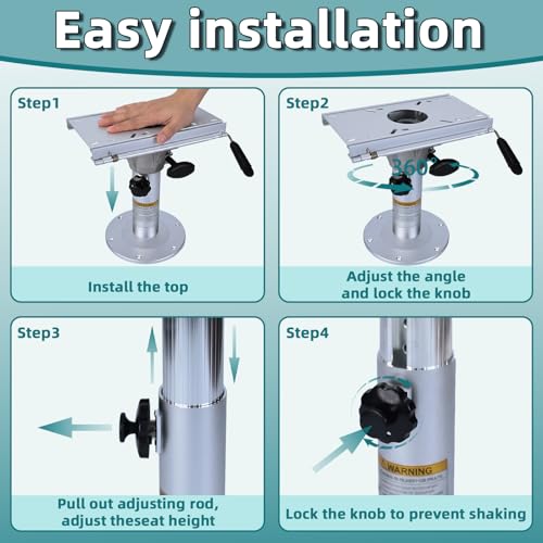 Boat Seat Pedestal,13-19 Inch Adjustable Height Locking Swivel Boat Seat Pedestals and Bases,9" Base,2-7/8”Post,Anti-Wobble Aluminum Marine Seat Mount for Pontoon Bass Jon Fishing Boat Chair,Base Only - Image 7