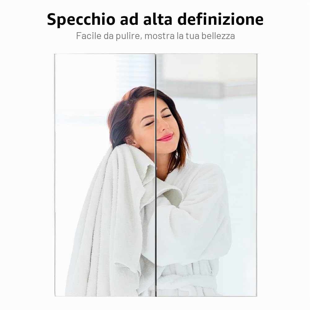 LEMROE Armadietti A Specchio Bagno con Specchio e 3 Ripiani Regolabili Mobile Specchio Bagno Contenitore Bianco Mobile Bagno con Ante