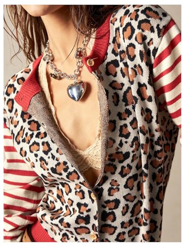 Women's Leopard Striped Cardigan Sweaters Button Down Long Sleeve Knit Outerwear3