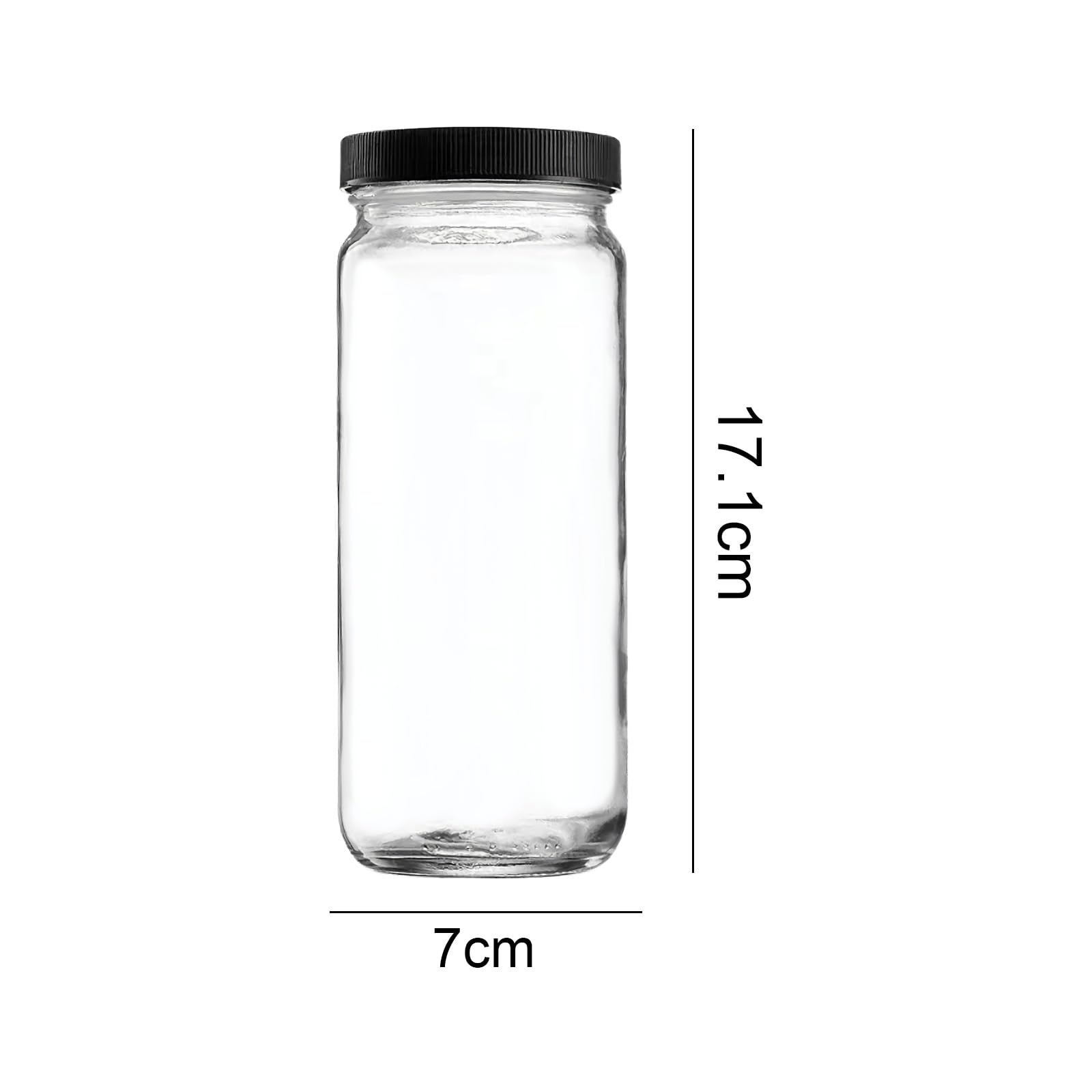 Paquete de 4 botellas de vidrio para jugo, tarros de viaje de 16 onzas, vasos de agua con tapas herméticas negras, tarro alto reutilizable para jugo, té de burbujas, batidos, té, kombucha (negro)