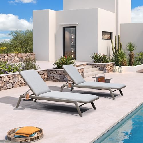 Image of PURPLE LEAF Patio Lounge Chair Set of 2 Adjustable Heavy-Duty Gray