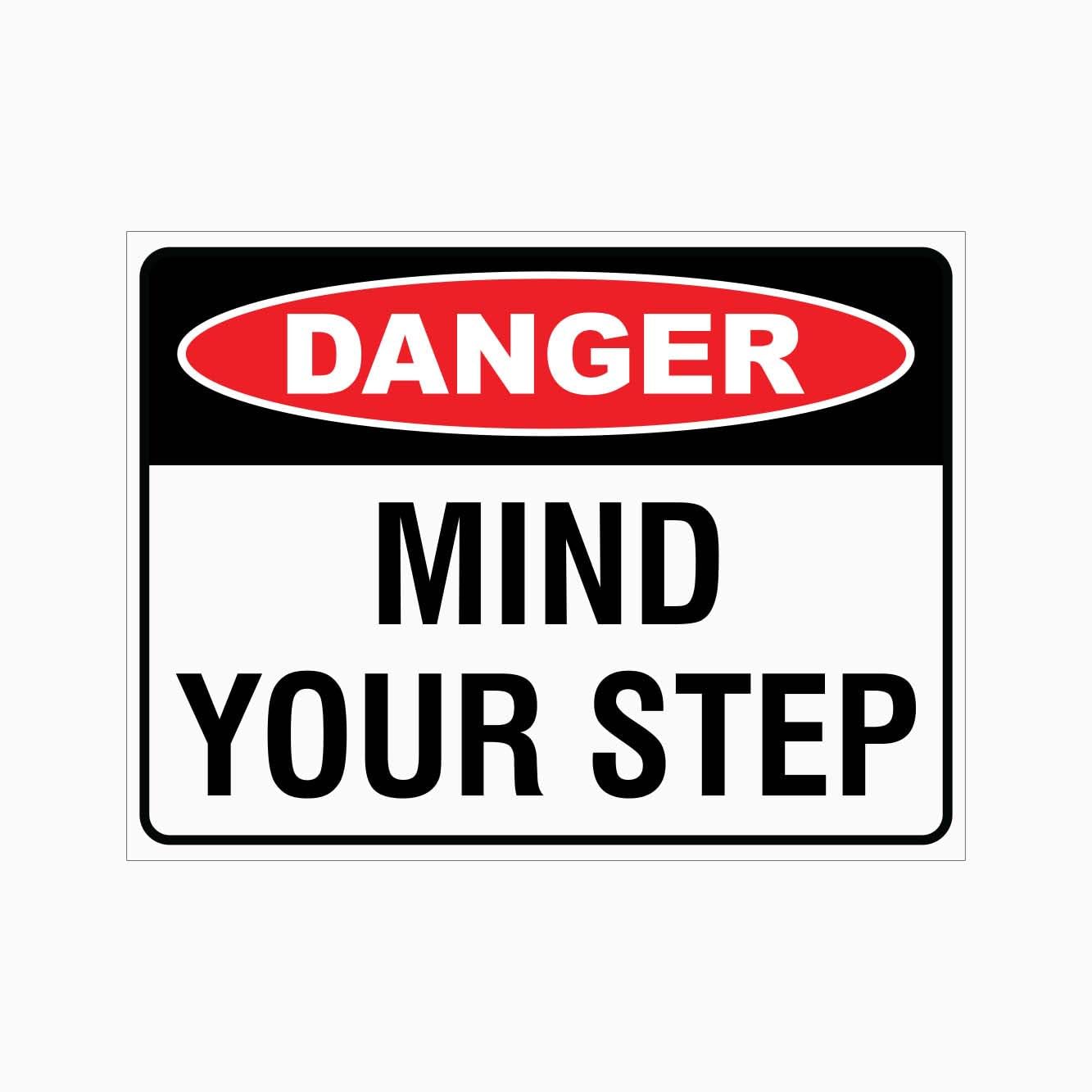 DANGER MIND YOUR STEP Sign, 12x8 Metal Tin Sign, trip hazard warning for rugged ground and high-risk working areas.
