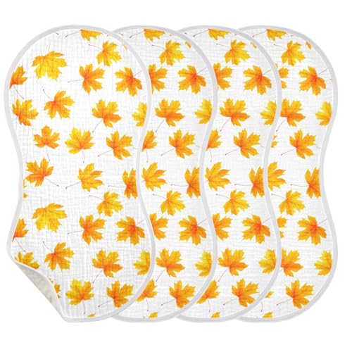 Maple Leaves Baby Burp Cloths for Boys and Girls, Soft Muslin Spit Up Towels, 22"x11" Newborn Essentials for Feeding and Drooling, 4 Pack3