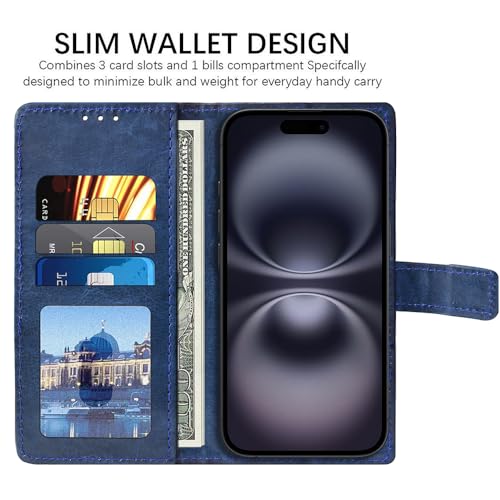 Image of Amazon Brand-Solimo Flip Leather Mobile Cover (Soft & Flexible Back case) for Apple iPhone 16 (Blue)