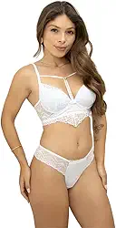 Conjunto Lingerie Feminino Sutiã Renda Strappy e Calcinha Fio Duplo