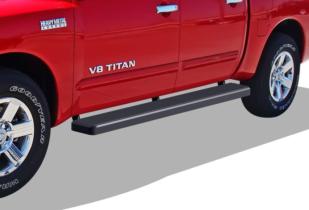 APS Running Boards 6-inch Matte Black Compatible with Nissan Titan 2004-2024 Crew Cab (Excludes 2016 Models) & Titan XD 16-24 Stainless Steel (Nerf Bars Side Steps Side Bars)